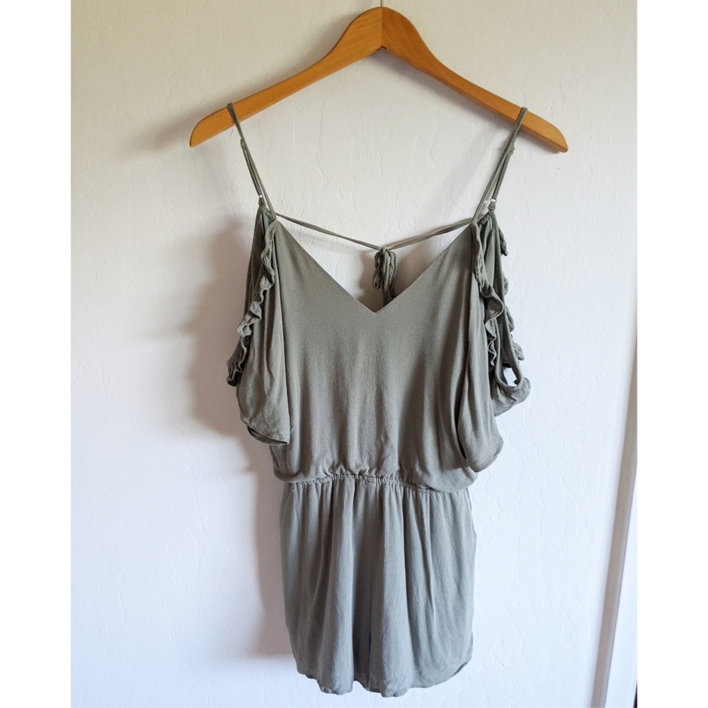 Olive Cold Shoulder Ruffle Sleeve Romper